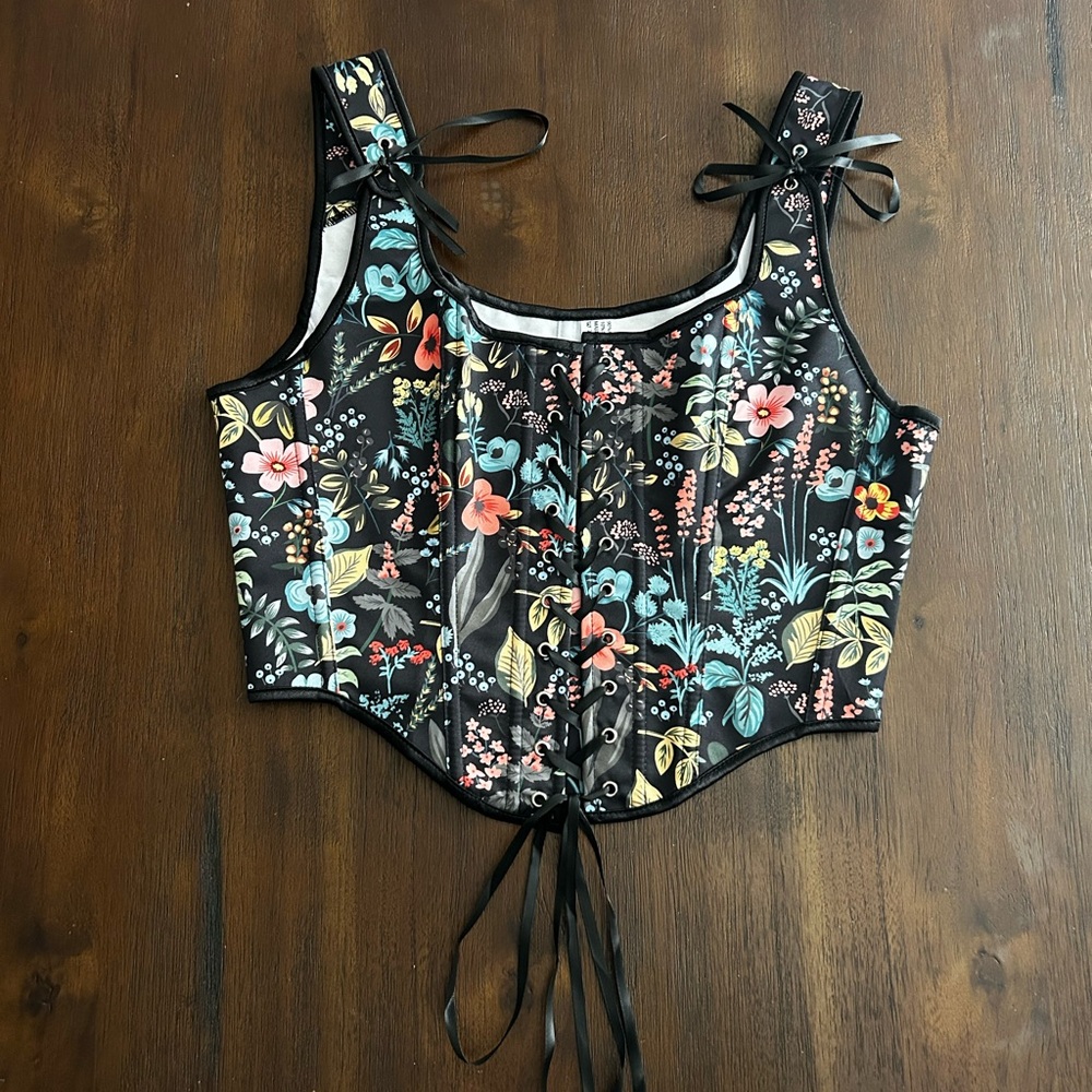 Floral Black Corset Top